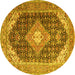 Round Machine Washable Medallion Yellow Traditional Rug, wshtr4182yw