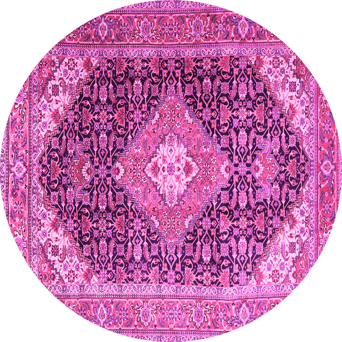 Round Machine Washable Medallion Pink Traditional Rug, wshtr4182pnk