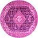 Round Machine Washable Medallion Pink Traditional Rug, wshtr4182pnk