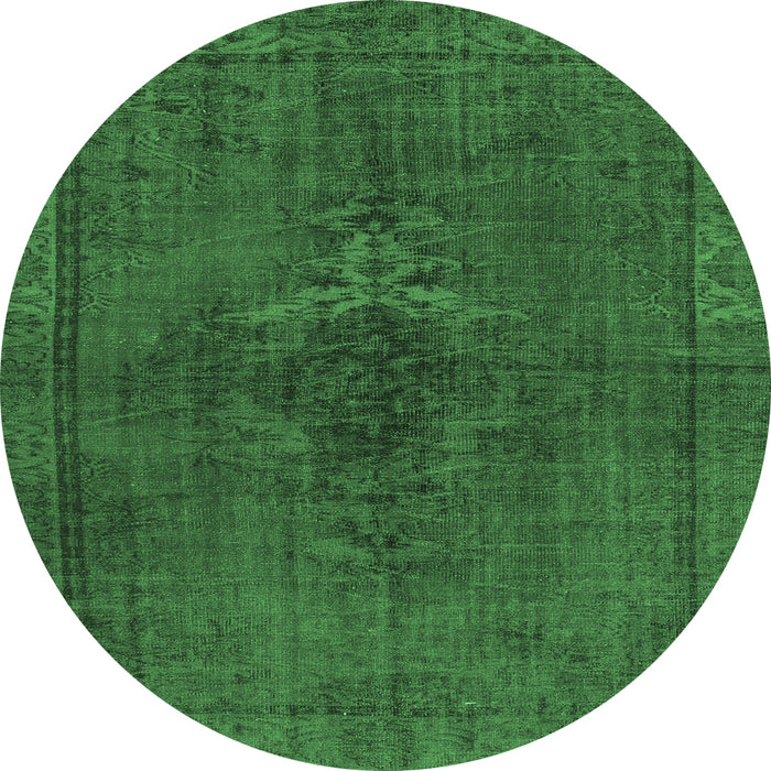 Round Machine Washable Persian Emerald Green Traditional Area Rugs, wshtr4183emgrn