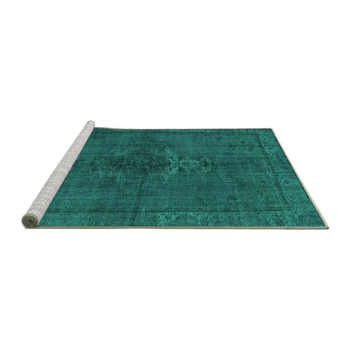 Sideview of Machine Washable Persian Turquoise Traditional Area Rugs, wshtr4183turq