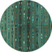 Round Southwestern Turquoise Country Rug, tr4185turq