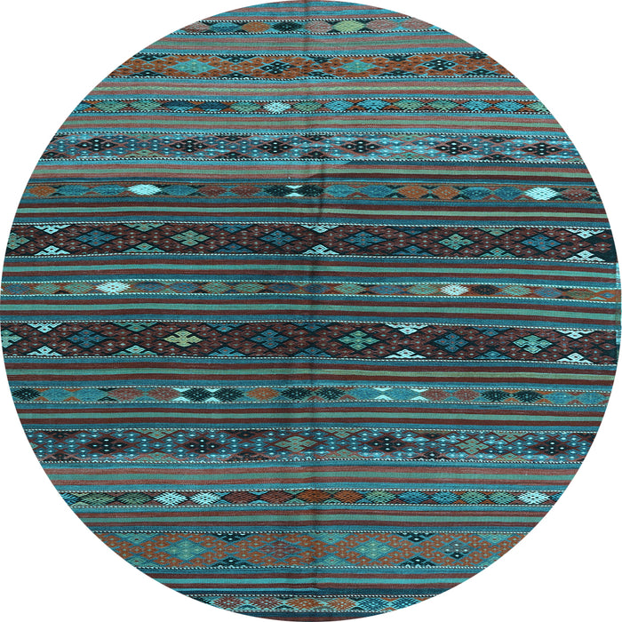 Round Southwestern Light Blue Country Rug, tr4185lblu