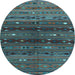 Round Southwestern Light Blue Country Rug, tr4185lblu