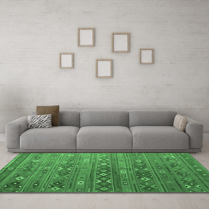 Machine Washable Southwestern Emerald Green Country Area Rugs in a Living Room,, wshtr4186emgrn