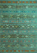 Machine Washable Southwestern Turquoise Country Area Rugs, wshtr4186turq