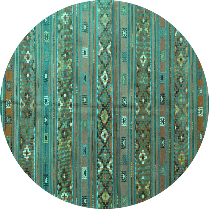 Round Machine Washable Southwestern Turquoise Country Area Rugs, wshtr4186turq
