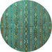 Round Machine Washable Southwestern Turquoise Country Area Rugs, wshtr4186turq