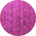 Round Machine Washable Southwestern Pink Country Rug, wshtr4186pnk