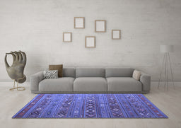 Machine Washable Southwestern Blue Country Rug in a Living Room, wshtr4186blu
