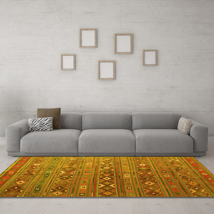 Machine Washable Southwestern Yellow Country Rug in a Living Room, wshtr4186yw