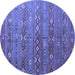 Round Machine Washable Southwestern Blue Country Rug, wshtr4186blu