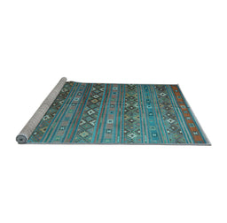 Sideview of Machine Washable Southwestern Light Blue Country Rug, wshtr4186lblu