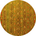 Round Machine Washable Southwestern Yellow Country Rug, wshtr4186yw