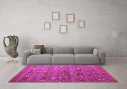Machine Washable Southwestern Pink Country Rug in a Living Room, wshtr4186pnk