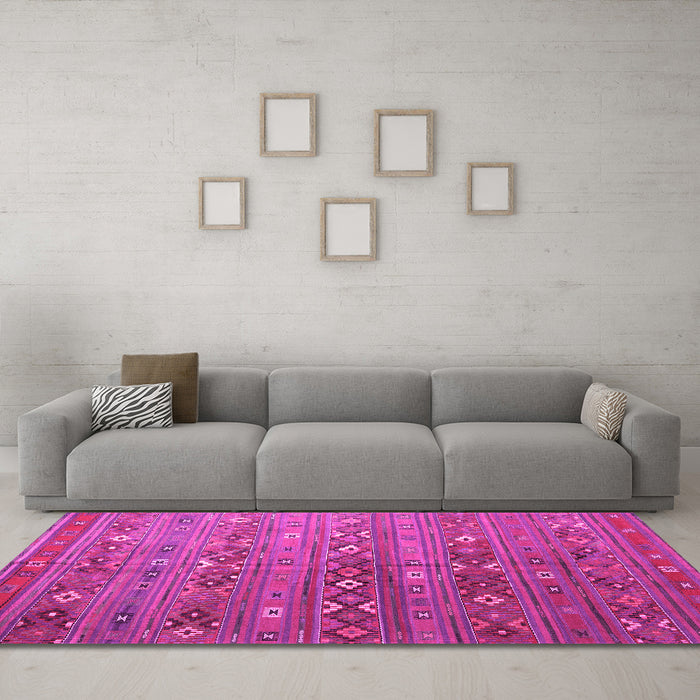 Machine Washable Southwestern Pink Country Rug in a Living Room, wshtr4186pnk
