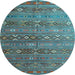 Round Southwestern Light Blue Country Rug, tr4186lblu