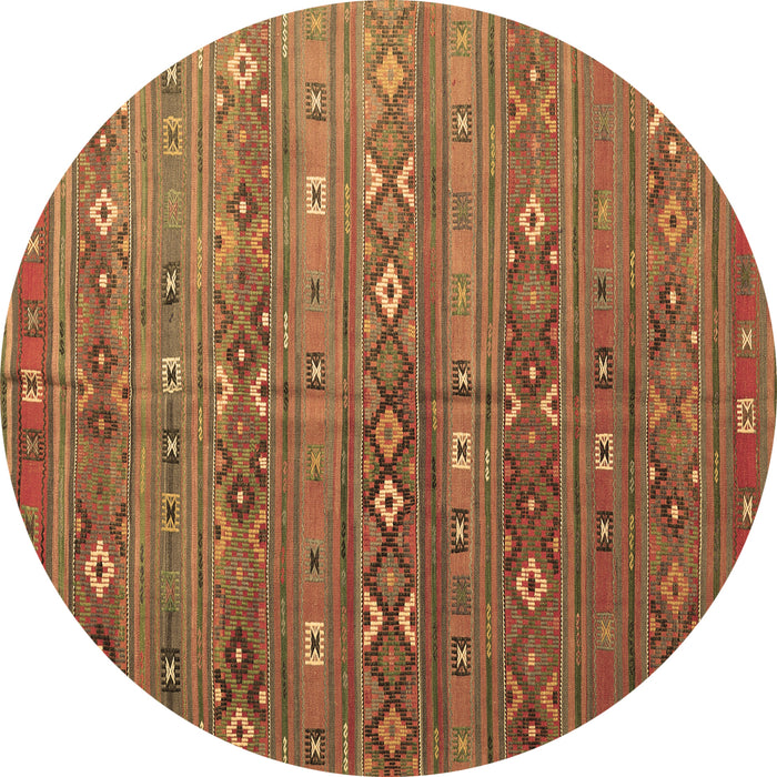 Round Machine Washable Southwestern Brown Country Rug, wshtr4186brn