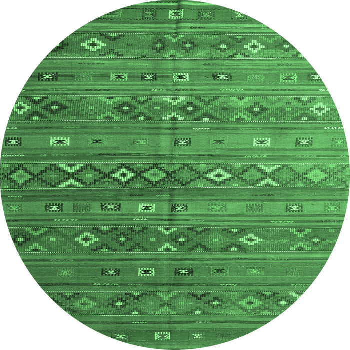 Round Machine Washable Southwestern Emerald Green Country Area Rugs, wshtr4186emgrn
