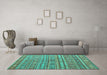 Machine Washable Persian Turquoise Traditional Area Rugs in a Living Room,, wshtr4187turq