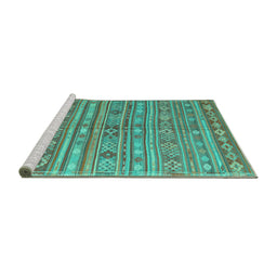 Sideview of Machine Washable Persian Turquoise Traditional Area Rugs, wshtr4187turq