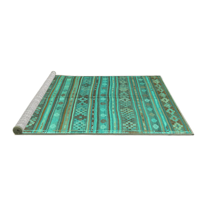 Sideview of Machine Washable Persian Turquoise Traditional Area Rugs, wshtr4187turq