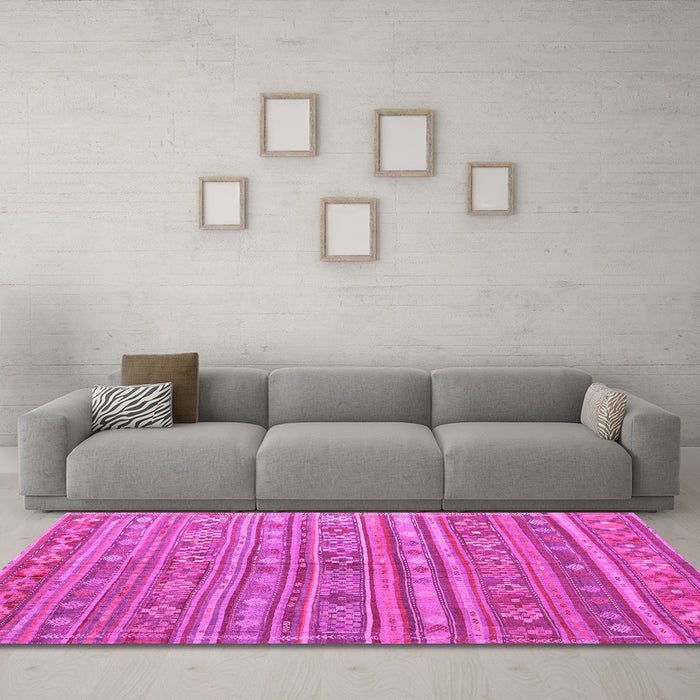 Machine Washable Persian Pink Traditional Rug in a Living Room, wshtr4187pnk
