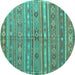 Round Machine Washable Persian Turquoise Traditional Area Rugs, wshtr4187turq