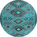 Round Machine Washable Persian Light Blue Traditional Rug, wshtr4188lblu