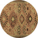 Round Machine Washable Persian Brown Traditional Rug, wshtr4188brn