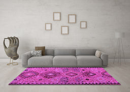 Machine Washable Persian Pink Traditional Rug in a Living Room, wshtr4188pnk