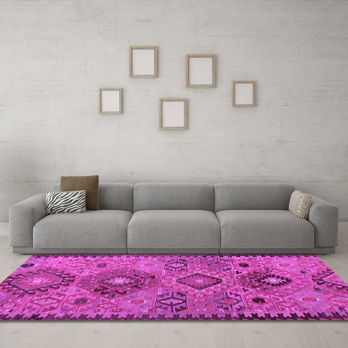 Machine Washable Persian Pink Traditional Rug in a Living Room, wshtr4188pnk