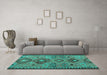 Machine Washable Persian Turquoise Traditional Area Rugs in a Living Room,, wshtr4188turq