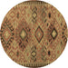 Round Persian Brown Traditional Rug, tr4188brn