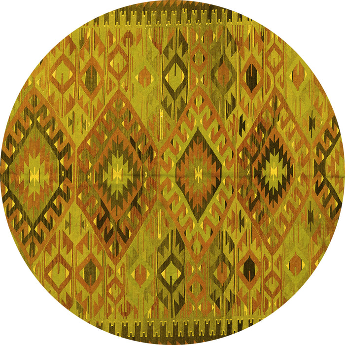Round Machine Washable Persian Yellow Traditional Rug, wshtr4188yw