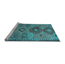 Sideview of Machine Washable Persian Light Blue Traditional Rug, wshtr4188lblu