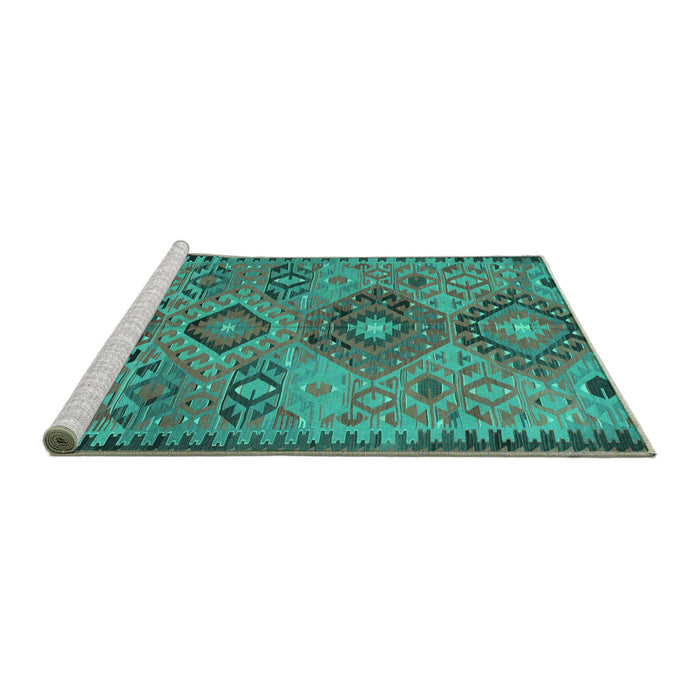 Sideview of Machine Washable Persian Turquoise Traditional Area Rugs, wshtr4188turq