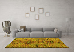 Machine Washable Persian Yellow Traditional Rug in a Living Room, wshtr4188yw