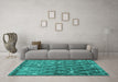 Machine Washable Persian Turquoise Traditional Area Rugs in a Living Room,, wshtr4189turq