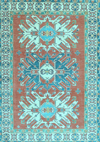 Geometric Light Blue Traditional Rug, tr418lblu