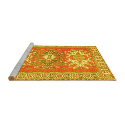 Sideview of Machine Washable Geometric Yellow Traditional Rug, wshtr418yw