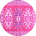 Round Machine Washable Geometric Pink Traditional Rug, wshtr418pnk