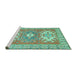 Sideview of Machine Washable Geometric Turquoise Traditional Area Rugs, wshtr418turq