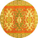 Round Geometric Yellow Traditional Rug, tr418yw