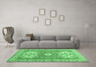 Machine Washable Geometric Emerald Green Traditional Area Rugs in a Living Room,, wshtr418emgrn