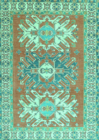 Geometric Turquoise Traditional Rug, tr418turq