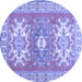 Round Machine Washable Geometric Blue Traditional Rug, wshtr418blu