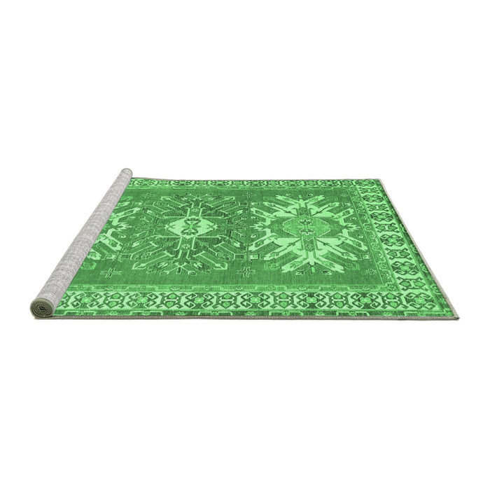 Sideview of Machine Washable Geometric Emerald Green Traditional Area Rugs, wshtr418emgrn