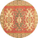 Round Machine Washable Geometric Brown Traditional Rug, wshtr418brn