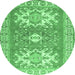 Round Machine Washable Geometric Emerald Green Traditional Area Rugs, wshtr418emgrn